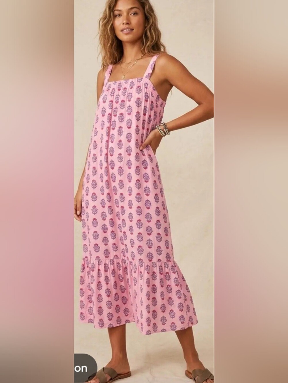 Old Navy Block Print Sleeveless Pink Midi Sundress NWOT Medium